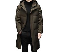 GFJTJAO Puffer Jacket Mens Winter White Down Jackets Men Hooded Long Winter Coat Men Thick Warm Down Coat Mens Plus Size(Green coffee,XXL)
