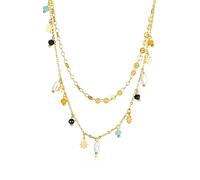 GFKJLOUJK Necklace Stylish Charm Rainbow Colorful Cubic Zircon Gemstone Stainless Steel Beads Chain Collar Necklace For Women
