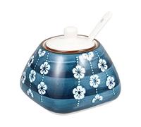 GFKJLOUJK Sugar Bowl Box Porcelain s Spice Container Ceramic Stew Pot with Lid Spoon Casserole Pot Cruet Seasoning Pot Tray Salt Cellar Can