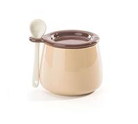 GFKJLOUJK Sugar Bowl Ceramic Sugar Pot with Cover Hole,230ml/8oz Porcelain Spice Jar, Salt Pot Seasoning Canister-(Khaki)