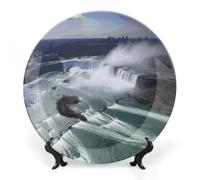GFLFMXZW Bone China Decorative Plate with Display Stand Niagara Falls Ceramic Decorative Plates Round Ceramic Dinner Plate Art Crafts Ceramic Ornaments for Home Office Wall Decor 7inch