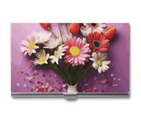 GFLFMXZW Business Card Holder Metal Business Card Case for Men Women Pocket Card Holders Fresh Flowers Name Card Holder Credit Card Wallet ID Case/Holder, Buckle Style Shut, style