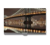 GFLFMXZW Business Card Holder Metal Business Card Case for Men Women Pocket Card Holders New York Manhattan Bridge Night Name Card Holder Credit Card Wallet ID Case/Holder, Buckle Style Shut, style