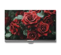 GFLFMXZW Business Card Holder Metal Business Card Case for Men Women Pocket Card Holders Red And Black Rose Name Card Holder Credit Card Wallet ID Case/Holder, Buckle Style Shut, style