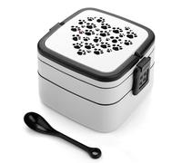 GFLFMXZW Dog Paw Print Love Heart Bento Box Adult Lunch Box All-in-One Lunch Containers with Removable Compartments Double Layer Bento Lunch Box with Spoon And Handle Stackable Lunchbox