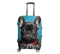 GFLFMXZW French Bulldog Puppy with Camera Luggage Cover for Suitcase Tsa Approved Stylish Suitcase Covers Washable Stretch Suitcase Protector Anti-Scratch Travel Baggage Covers for 19-32 Inch Luggage,