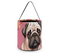 GFLFMXZW Halloween Trick Or Treat Bags Pug Pizza Halloween Bags with Handles Portable Collapsible Halloween Candy Basket Reusable Halloween Tote Bag for Gifts Wrapping, Style, 7.9"Ã-7.9"Ã-8.3"