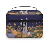 GFLFMXZW Makeup Bag Travel Cosmetic Bag for Women Alpaca Surrounded by Flowers Makeup Pouch for Purse Large Makeup Organizer Case Receiving Bag, Alpaca surrounded by flowers, 25x18x15cm, Cosmetic Bag
