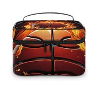 GFLFMXZW Makeup Bag Travel Cosmetic Bag for Women Basketball Logo with Flames Makeup Pouch for Purse Large Makeup Organizer Case Receiving Bag, Basketball logo with flames, 25x18x15cm, Cosmetic Bag