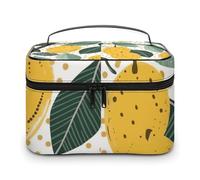 GFLFMXZW Makeup Bag Travel Cosmetic Bag for Women Lemon Leaf Pattern Dots Makeup Pouch for Purse Large Makeup Organizer Case Receiving Bag, Lemon leaf pattern dots, 25x18x15cm, Cosmetic Bag