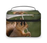 GFLFMXZW Makeup Bag Travel Cosmetic Bag for Women Squirrel Hold A Umbrellas Makeup Pouch for Purse Large Makeup Organizer Case Receiving Bag, Squirrel Hold A Umbrellas, 25x18x15cm, Cosmetic Bag