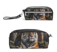 GFLFMXZW Makeup Bag Travel Cosmetic Bag for Women Tiger Lying on Wood Makeup Pouch for Purse Large Makeup Organizer Case, Tiger Lying on Wood, 20*10*5.5cm, Cosmetic Bag