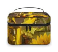 GFLFMXZW Makeup Bag Travel Cosmetic Bag for Women Wine with Yellow Sunflower Makeup Pouch for Purse Large Makeup Organizer Case Receiving Bag, Wine with Yellow Sunflower, 25x18x15cm, Cosmetic Bag