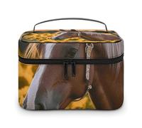 GFLFMXZW Makeup Bag Travel Cosmetic Bag for Women Yellow Sunflower Horse Makeup Pouch for Purse Large Makeup Organizer Case Receiving Bag, Yellow Sunflower Horse, 25x18x15cm, Cosmetic Bag