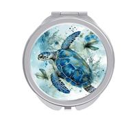 GFLFMXZW Sea Turtle-Blue Travel Makeup Mirror, 1x/2x Magnification, Portable Pocket Mirror for Purse Round Mini Cosmetic Compact Mirror Cute Handbag Mirror