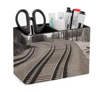 GFLFMXZW Train Track Pen Holder for Desk Organizer Leather Makeup Brush Holder 2 Slots Functional Pencil Cup Holder Square Pen Organizer Multifunctional Office Supplies for Home