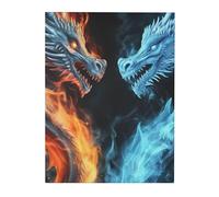 GFLFMXZW Wall Art For Living Room Ice and Fire Dragons Printed Wall Decor For Bedroom Wall Arts Women Funny Bathroom Wood Hanging Decors for Office Home Decor Works 12 x 16 in