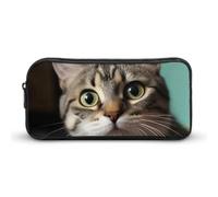 GFLFMXZW Wide Opening Pencil Case Large Capacity Pencil Pouch A Curious Cat Pencil Bag Aesthetic Pen Bag Zipper Cosmetic Bag Portable Coin Pouch for Office Organizer