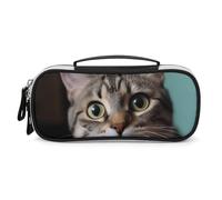 GFLFMXZW Wide Opening Pencil Case Large Capacity Pencil Pouch A Curious Cat Pencil Bag Portable Aesthetic Pen Bag Zipper Cosmetic Bag with Handle for Office Organizer