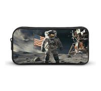 GFLFMXZW Wide Opening Pencil Case Large Capacity Pencil Pouch Astronaut Landing on The Moon Pencil Bag Aesthetic Pen Bag Zipper Cosmetic Bag Portable Coin Pouch for Office Organizer