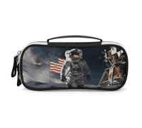 GFLFMXZW Wide Opening Pencil Case Large Capacity Pencil Pouch Astronaut Landing on The Moon Pencil Bag Portable Aesthetic Pen Bag Zipper Cosmetic Bag with Handle for Office Organizer