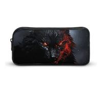 GFLFMXZW Wide Opening Pencil Case Large Capacity Pencil Pouch Big Black Wolf with Red Eyes Pencil Bag Aesthetic Pen Bag Zipper Cosmetic Bag Portable Coin Pouch for Office Organizer