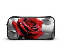 GFLFMXZW Wide Opening Pencil Case Large Capacity Pencil Pouch Black And White Red Rose Pencil Bag Aesthetic Pen Bag Zipper Cosmetic Bag Portable Coin Pouch for Office Organizer