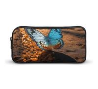 GFLFMXZW Wide Opening Pencil Case Large Capacity Pencil Pouch Butterflies Flying on The Road Pencil Bag Aesthetic Pen Bag Zipper Cosmetic Bag Portable Coin Pouch for Office Organizer