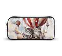 GFLFMXZW Wide Opening Pencil Case Large Capacity Pencil Pouch Cat And Hot Air Balloon Pencil Bag Aesthetic Pen Bag Zipper Cosmetic Bag Portable Coin Pouch for Office Organizer