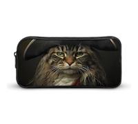 GFLFMXZW Wide Opening Pencil Case Large Capacity Pencil Pouch Cat in Pirate Costume Pencil Bag Aesthetic Pen Bag Zipper Cosmetic Bag Portable Coin Pouch for Office Organizer
