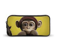 GFLFMXZW Wide Opening Pencil Case Large Capacity Pencil Pouch Curious Monkey Pencil Bag Aesthetic Pen Bag Zipper Cosmetic Bag Portable Coin Pouch for Office Organizer