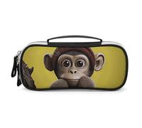 GFLFMXZW Wide Opening Pencil Case Large Capacity Pencil Pouch Curious Monkey Pencil Bag Portable Aesthetic Pen Bag Zipper Cosmetic Bag with Handle for Office Organizer