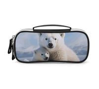GFLFMXZW Wide Opening Pencil Case Large Capacity Pencil Pouch Cute Polar Bear Pencil Bag Portable Aesthetic Pen Bag Zipper Cosmetic Bag with Handle for Office Organizer