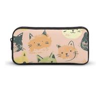 GFLFMXZW Wide Opening Pencil Case Large Capacity Pencil Pouch Doodle Cat Face Pencil Bag Aesthetic Pen Bag Zipper Cosmetic Bag Portable Coin Pouch for Office Organizer
