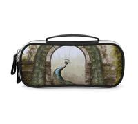 GFLFMXZW Wide Opening Pencil Case Large Capacity Pencil Pouch Garden Arched Door Peacock Pencil Bag Portable Aesthetic Pen Bag Zipper Cosmetic Bag with Handle for Office Organizer