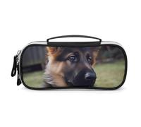 GFLFMXZW Wide Opening Pencil Case Large Capacity Pencil Pouch German Shepherd Puppy Pencil Bag Portable Aesthetic Pen Bag Zipper Cosmetic Bag with Handle for Office Organizer