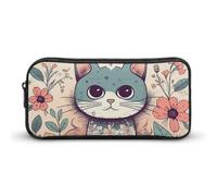GFLFMXZW Wide Opening Pencil Case Large Capacity Pencil Pouch Hand Drawn Cat Pencil Bag Aesthetic Pen Bag Zipper Cosmetic Bag Portable Coin Pouch for Office Organizer
