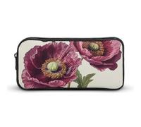 GFLFMXZW Wide Opening Pencil Case Large Capacity Pencil Pouch Hand Painted Red Flowers Pencil Bag Aesthetic Pen Bag Zipper Cosmetic Bag Portable Coin Pouch for Office Organizer