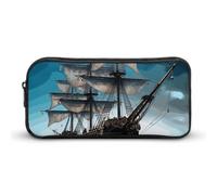 GFLFMXZW Wide Opening Pencil Case Large Capacity Pencil Pouch Pirate Ship Pencil Bag Aesthetic Pen Bag Zipper Cosmetic Bag Portable Coin Pouch for Office Organizer
