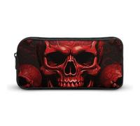 GFLFMXZW Wide Opening Pencil Case Large Capacity Pencil Pouch Red Skulls Pencil Bag Aesthetic Pen Bag Zipper Cosmetic Bag Portable Coin Pouch for Office Organizer