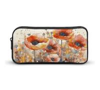 GFLFMXZW Wide Opening Pencil Case Large Capacity Pencil Pouch Watercolor Red Poppy Flowers Pencil Bag Aesthetic Pen Bag Zipper Cosmetic Bag Portable Coin Pouch for Office Organizer