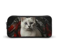 GFLFMXZW Wide Opening Pencil Case Large Capacity Pencil Pouch White Cat with Blue Eyes Pencil Bag Aesthetic Pen Bag Zipper Cosmetic Bag Portable Coin Pouch for Office Organizer