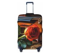 GFLFMXZW Wooden Violin and Rose Luggage Cover Stylish Suitcase Covers Washable Stretch Suitcase Protector Anti-Scratch Travel Baggage Covers for 18-31 inch Luggage, Black, M
