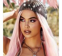 Rhinestone Mesh Headband Rhinestone Head Scarf Sparkly Wide Head Scarfs Crystal Nightclub Headscarfs Stretchy Black Headwrap Rave Party Head Wraps Rave Hair Accessories for Women Girls