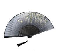 GFM® Bamboo and Silk Handheld Folding Chinese Hand Fan Fans for Summer, Wedding-F18-31-Wisteria Bloom Grey Black -(MR-AA-FLSLK-F18-31)