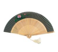 GFM® Bamboo Silk Handheld Folding Chinese Hand Fans for Summer, Wedding, Party Favour etc (FLSLK-MR-C) (Floral-F22-Olive Green)(FLSLK-F22-JTN)