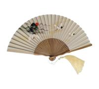 GFM® Bamboo Silk Handheld Folding Japanese Chinese Hand Fan Fan for Summer, Wedding (FLSLK-MR-E) (Japanese Cranes-JC-3) (FLSLK-AL051-3)