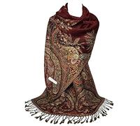 GFM® Burgundy Red Phoenix Feathers Design Pashmina Style Ladies Scarf Shawl Wrap-Soft Long (180x70cm) Spring Summer Wedding Bridesmaids Evening Dress Matching (Pash-PNX-BRGLL)