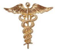GFM® Caduceus - Two Intertwined Serpents Crowned by Angel Wings Brooch (Gold)(BRCH-Caduceus-BRGSN)