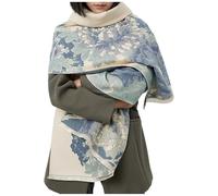 GFM® Cashmere Texture Pashmina Style Scarf Shawl for Autumn Winter - Cream Blue - (FRLSHL-8-DDH)
